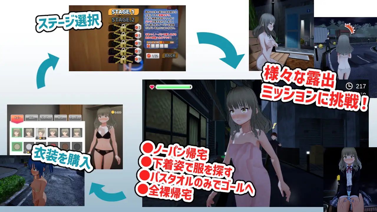 【3D/动态/生肉/露出/耻辱】全裸夜归~草薙凪沙的归家之路~/全裸帰宅~草薙なぎさは帰りたい~【3.90G】